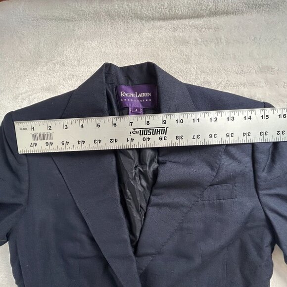 Ralph Lauren Purple Label Womens Blazer 4 100% Silk Navy Career Made In USA - Picture 6 of 10